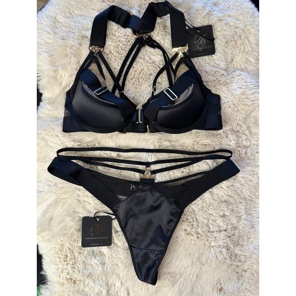 Honey Birdette ADRIANA🖤 Black & Gold 2 Piece Set 36C Bra & M Thong - Picture 2 of 9
